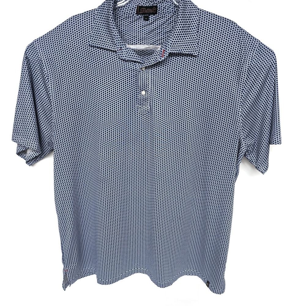 Rafter C TEXAS STATE LOGO ALL OVER PRINT FLAG Mens Large Golf Polo Shirt Blue